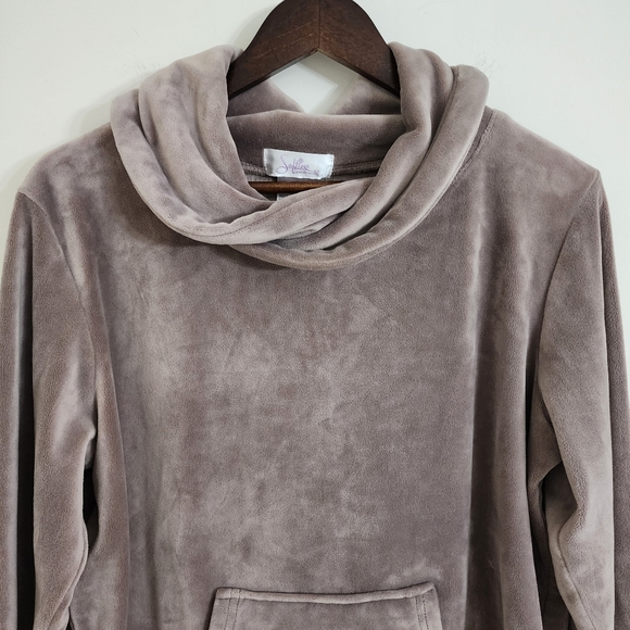 Softies Cozy Soft Velour Taupe Women's Cowl Neck Pullover Sweater L/XL Lounge - Picture 7 of 11